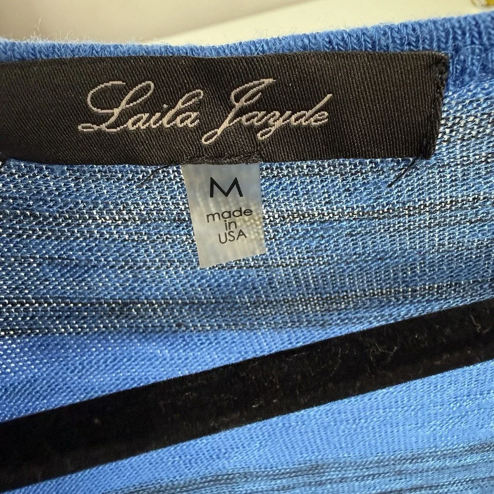 Laila Jayde Tunic Top Womens Medium Blue Black Striped Knit Dolman Boxy